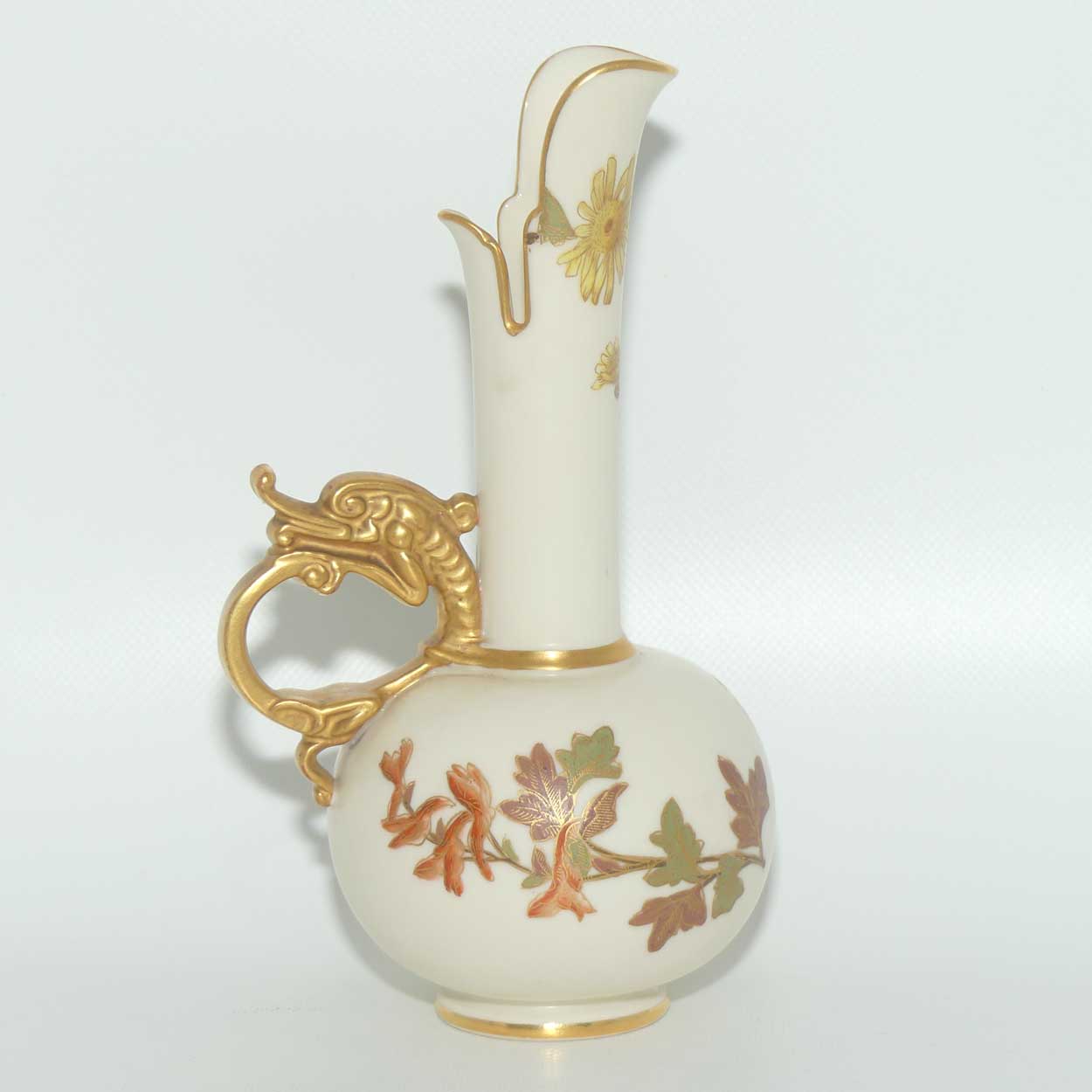 Royal Worcester Blush Ivory hand painted jug with dragon handle