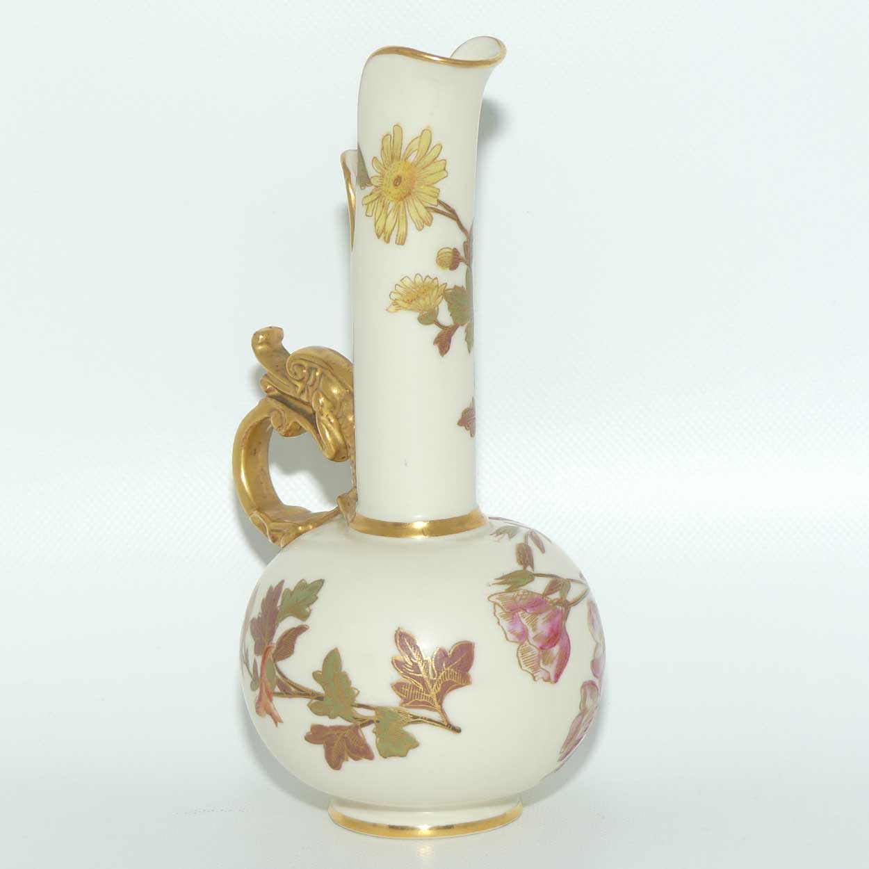 Royal Worcester Blush Ivory hand painted jug with dragon handle