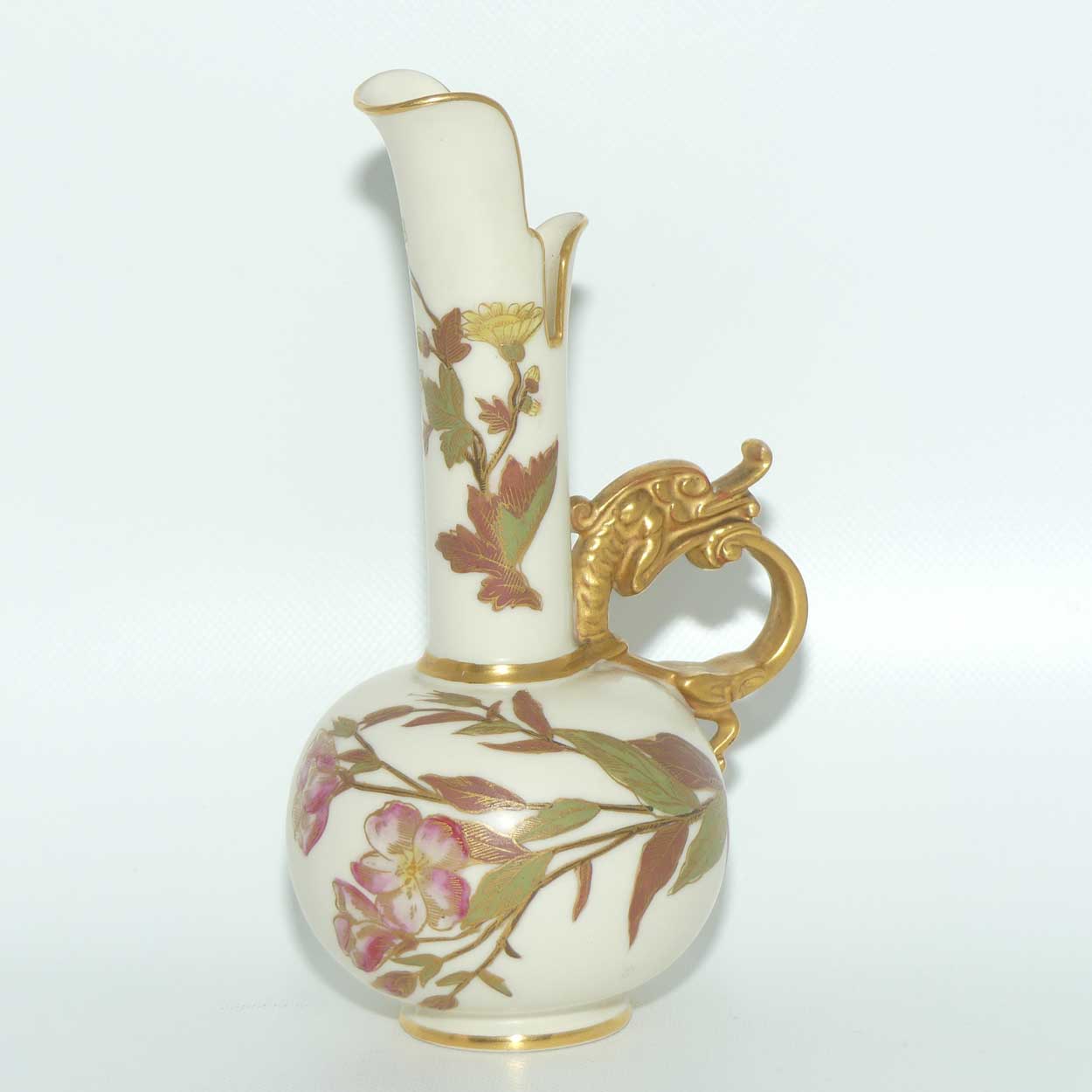 Royal Worcester Blush Ivory hand painted jug with dragon handle
