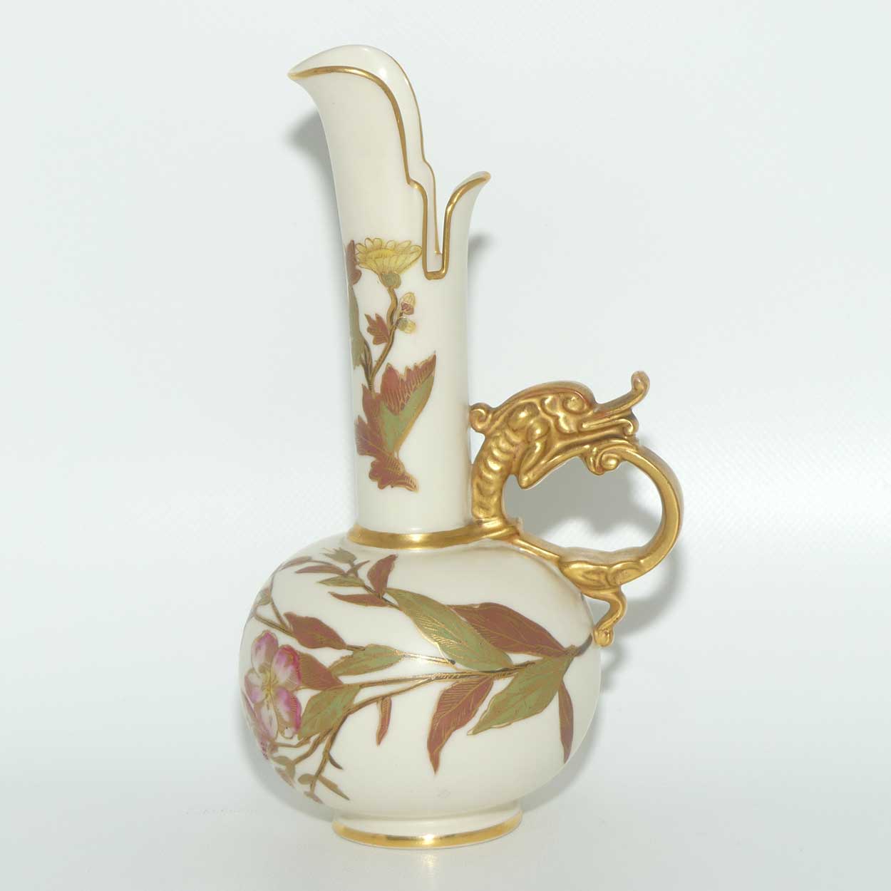Royal Worcester Blush Ivory hand painted jug with dragon handle