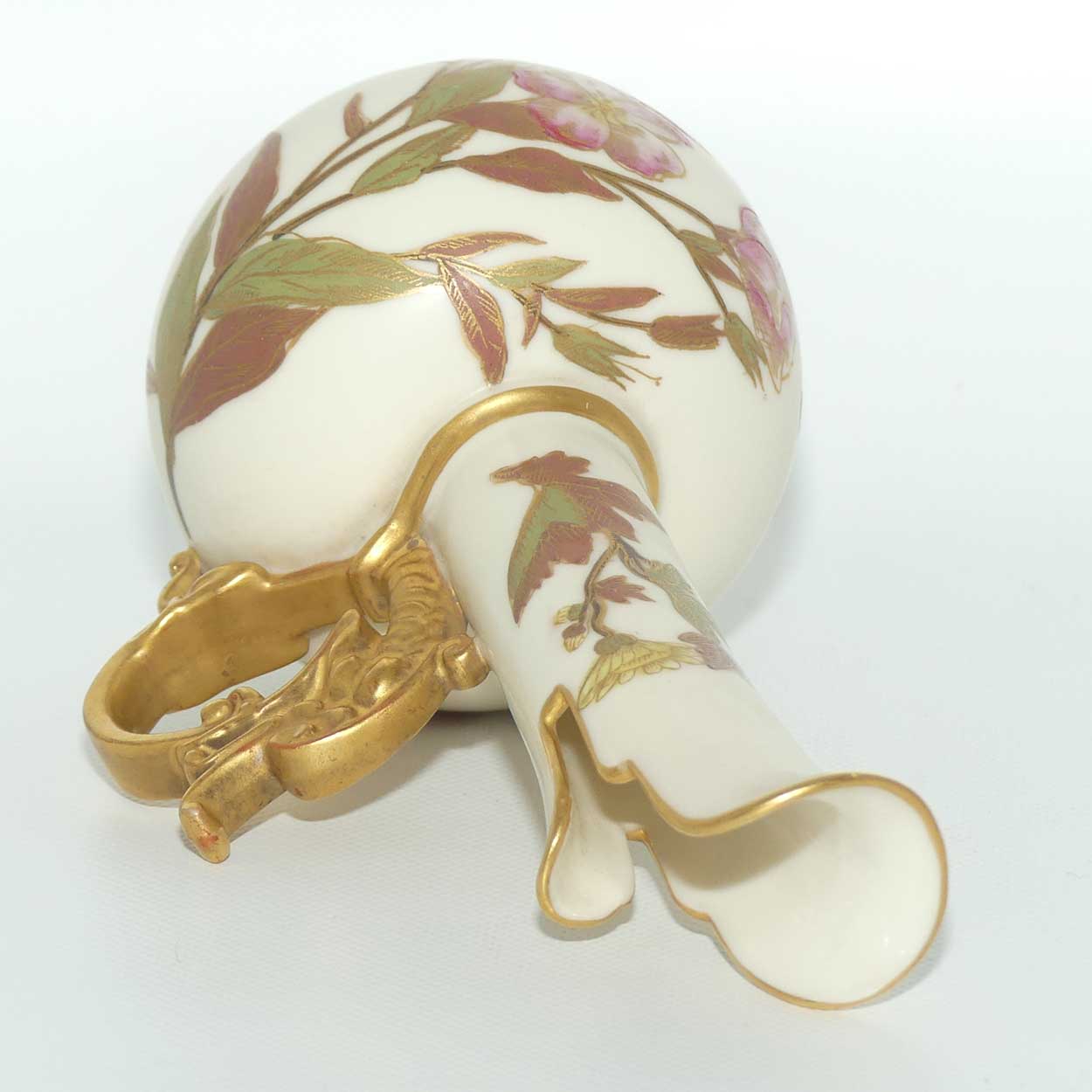 Royal Worcester Blush Ivory hand painted jug with dragon handle