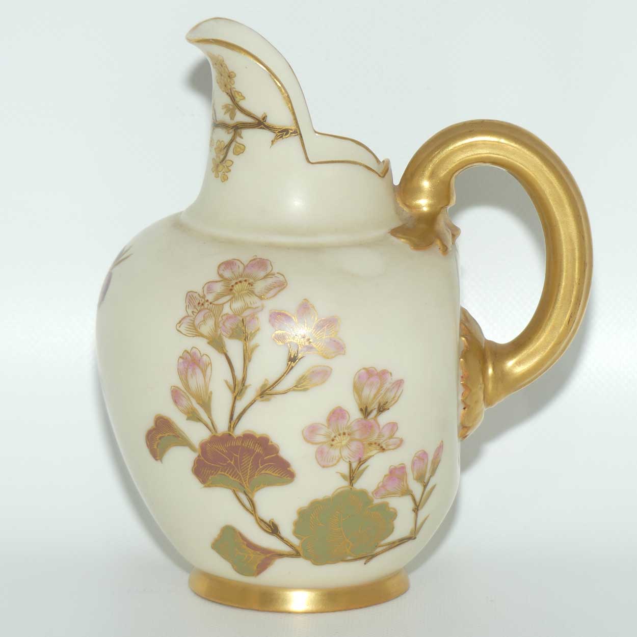 Royal Worcester Blush Ivory hand painted pink floral and foliage very small flatback jug