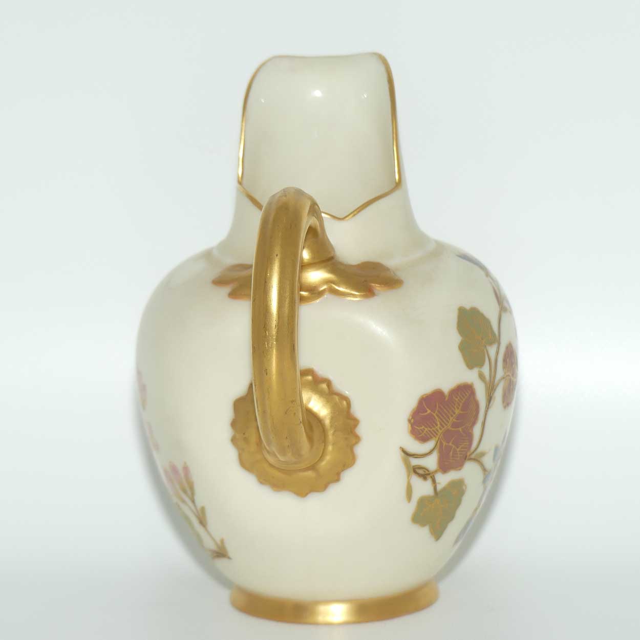 Royal Worcester Blush Ivory hand painted pink floral and foliage very small flatback jug