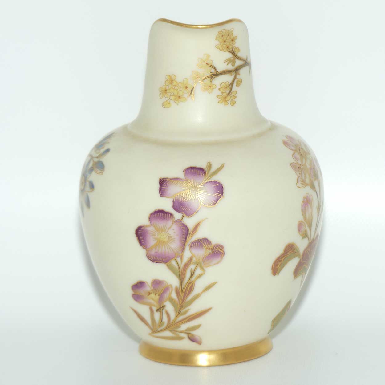 Royal Worcester Blush Ivory hand painted pink floral and foliage very small flatback jug