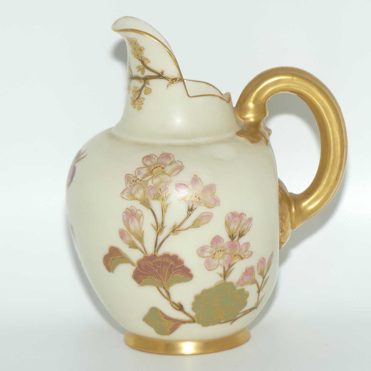 Royal Worcester Blush Ivory hand painted pink floral and foliage very small flatback jug