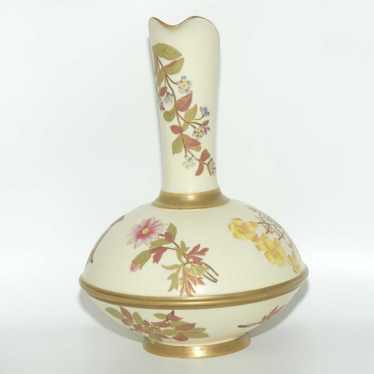 Royal Worcester Blush Ivory hand painted floral tall bulbous jug
