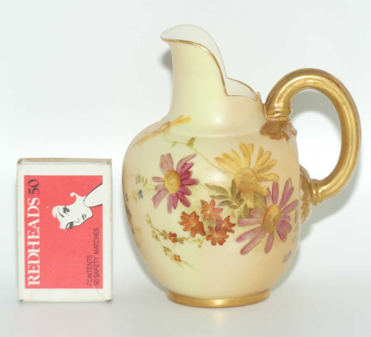 Royal Worcester Blush Ivory hand painted pink daisy very small flatback jug