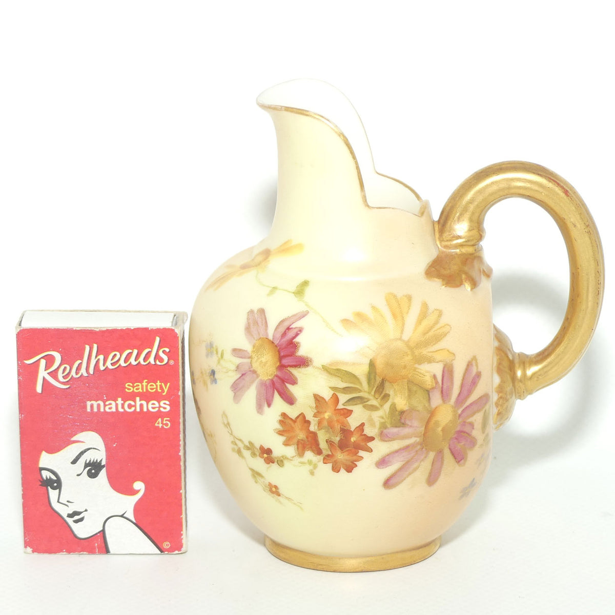 Royal Worcester Blush Ivory hand painted pink daisy very small flatback jug