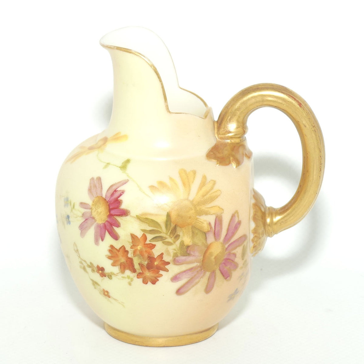 Royal Worcester Blush Ivory hand painted pink daisy very small flatback jug
