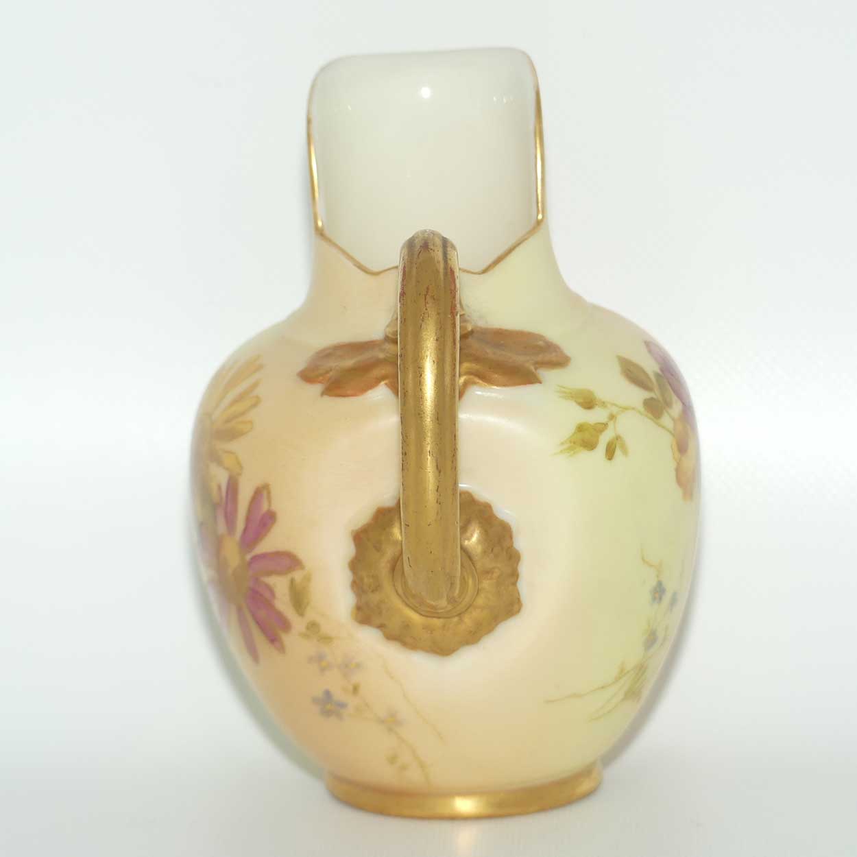 Royal Worcester Blush Ivory hand painted pink daisy very small flatback jug