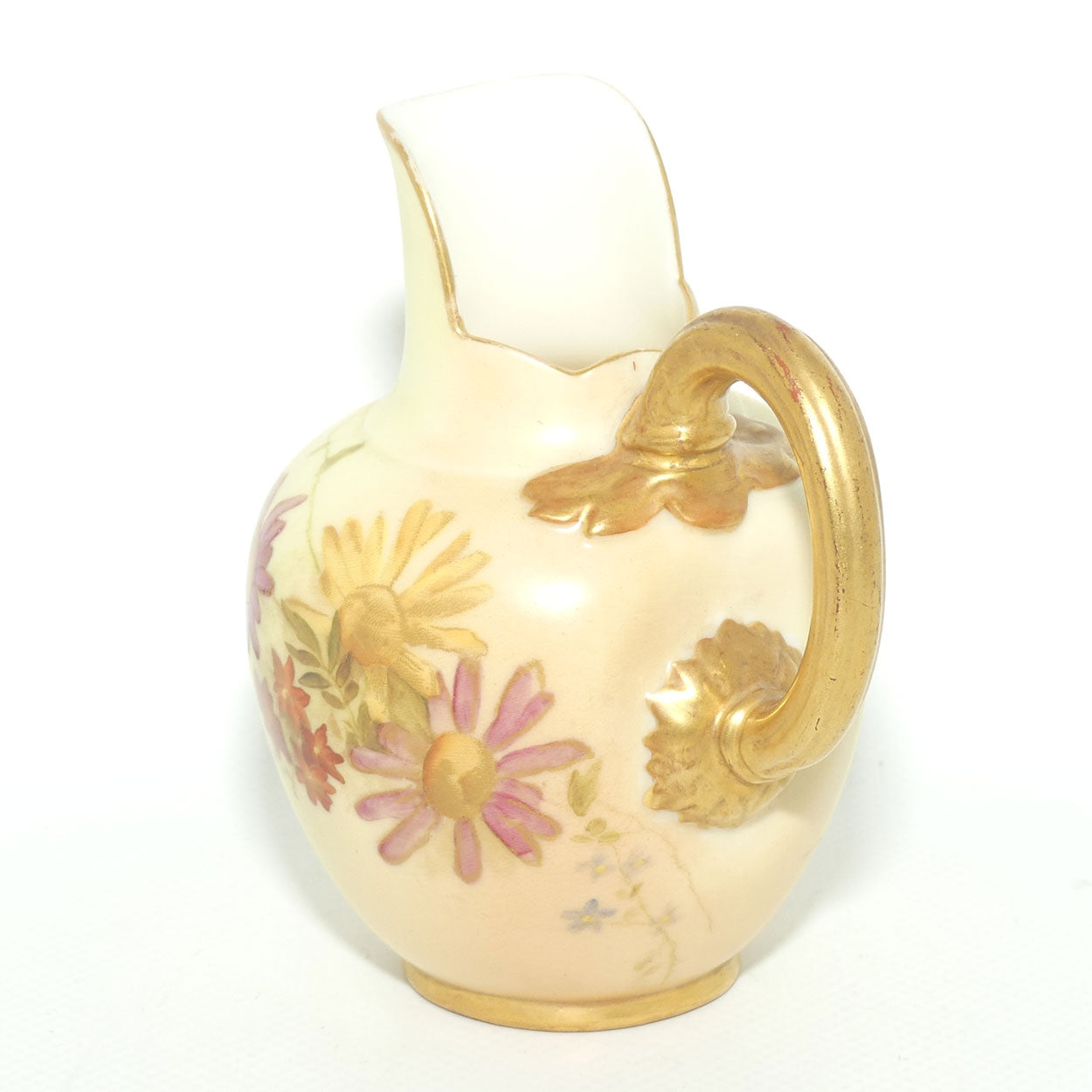 Royal Worcester Blush Ivory hand painted pink daisy very small flatback jug
