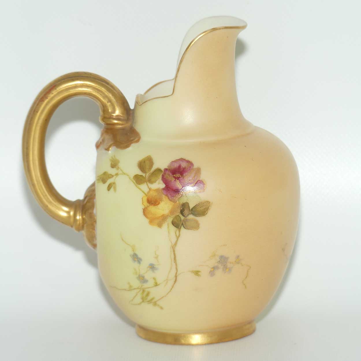 Royal Worcester Blush Ivory hand painted pink daisy very small flatback jug