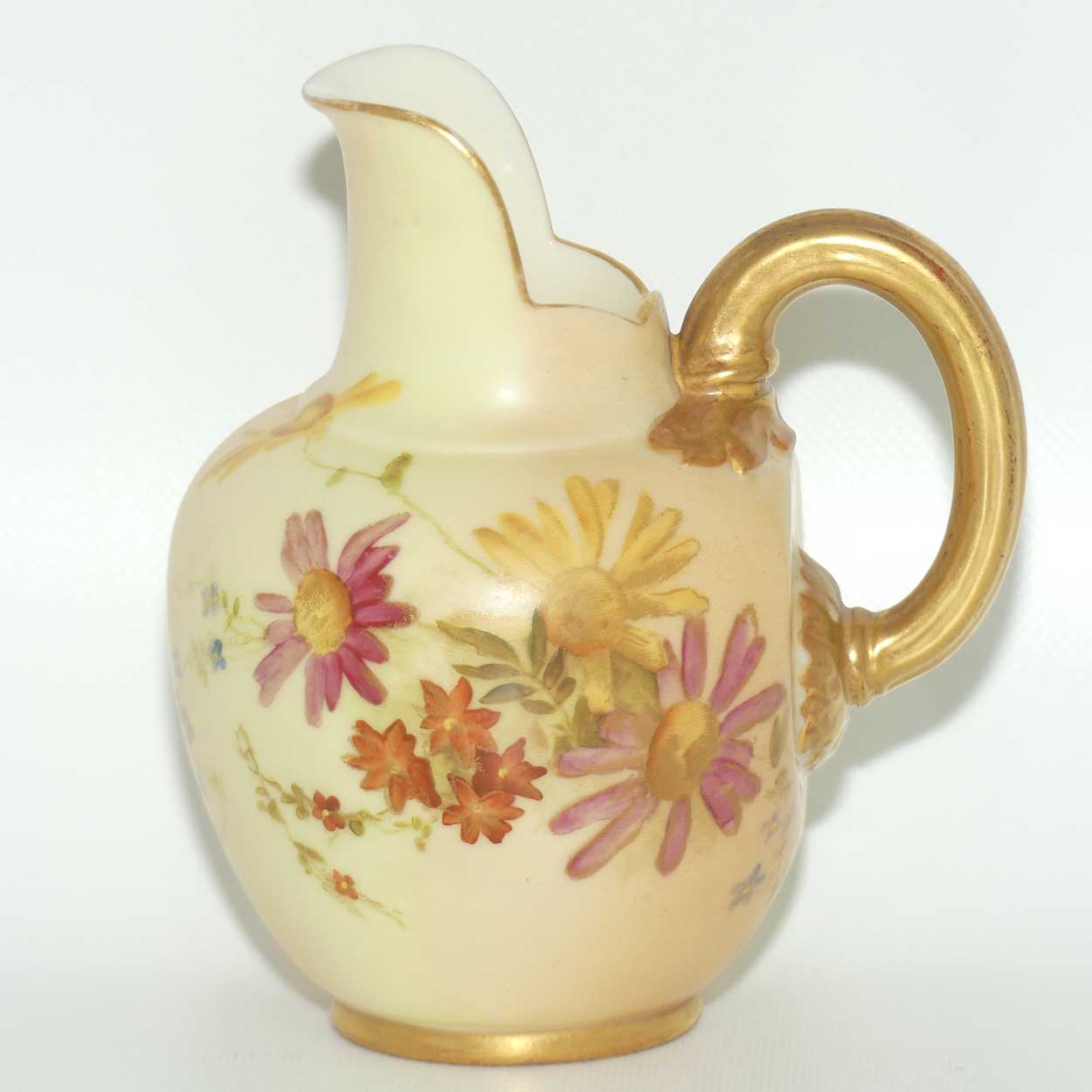 Royal Worcester Blush Ivory hand painted pink daisy very small flatback jug