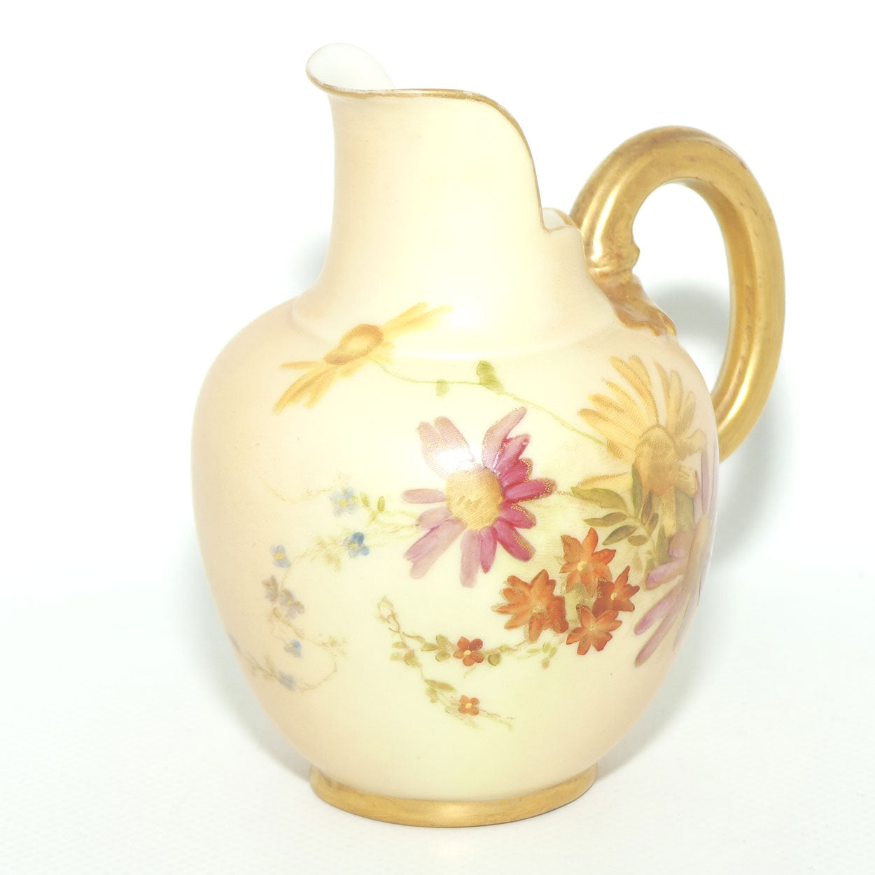 Royal Worcester Blush Ivory hand painted pink daisy very small flatback jug