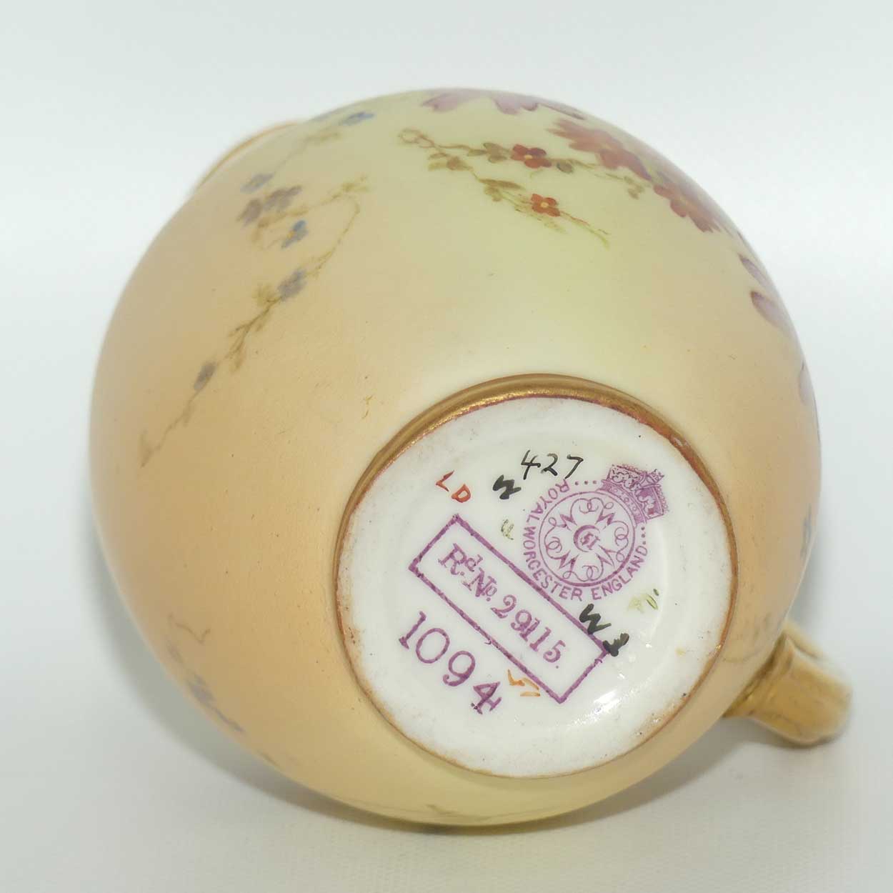Royal Worcester Blush Ivory hand painted pink daisy very small flatback jug