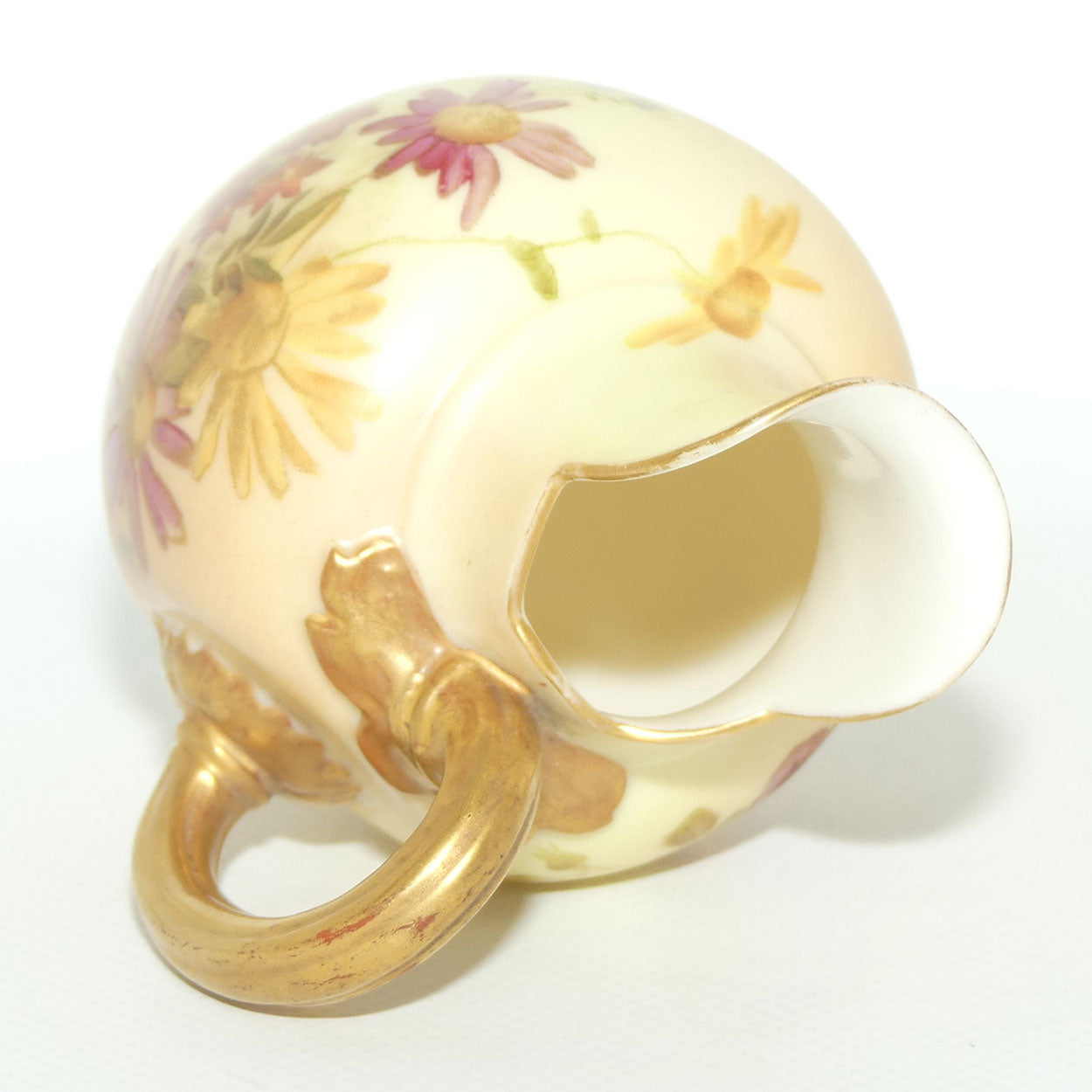 Royal Worcester Blush Ivory hand painted pink daisy very small flatback jug
