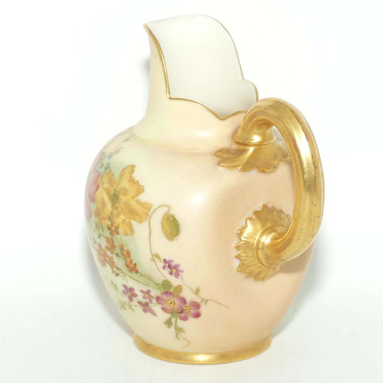 Royal Worcester Blush Ivory hand painted flatback Poppies jug | Small