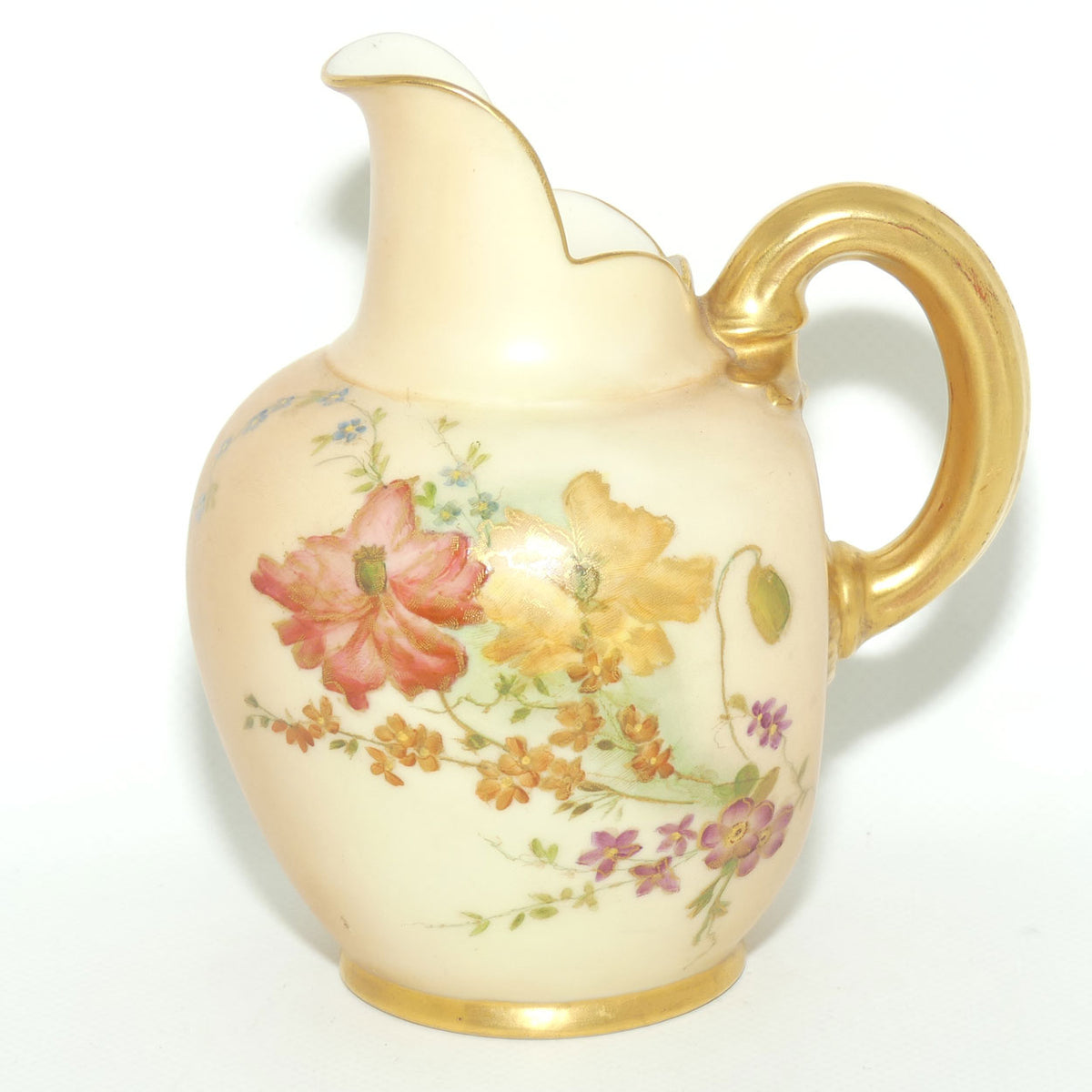 Royal Worcester Blush Ivory hand painted flatback Poppies jug | Small