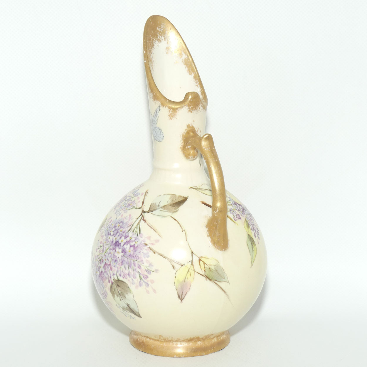 Early Australian China Painted Flowers and Butterflies ewer | Ethel L Thomas 1906