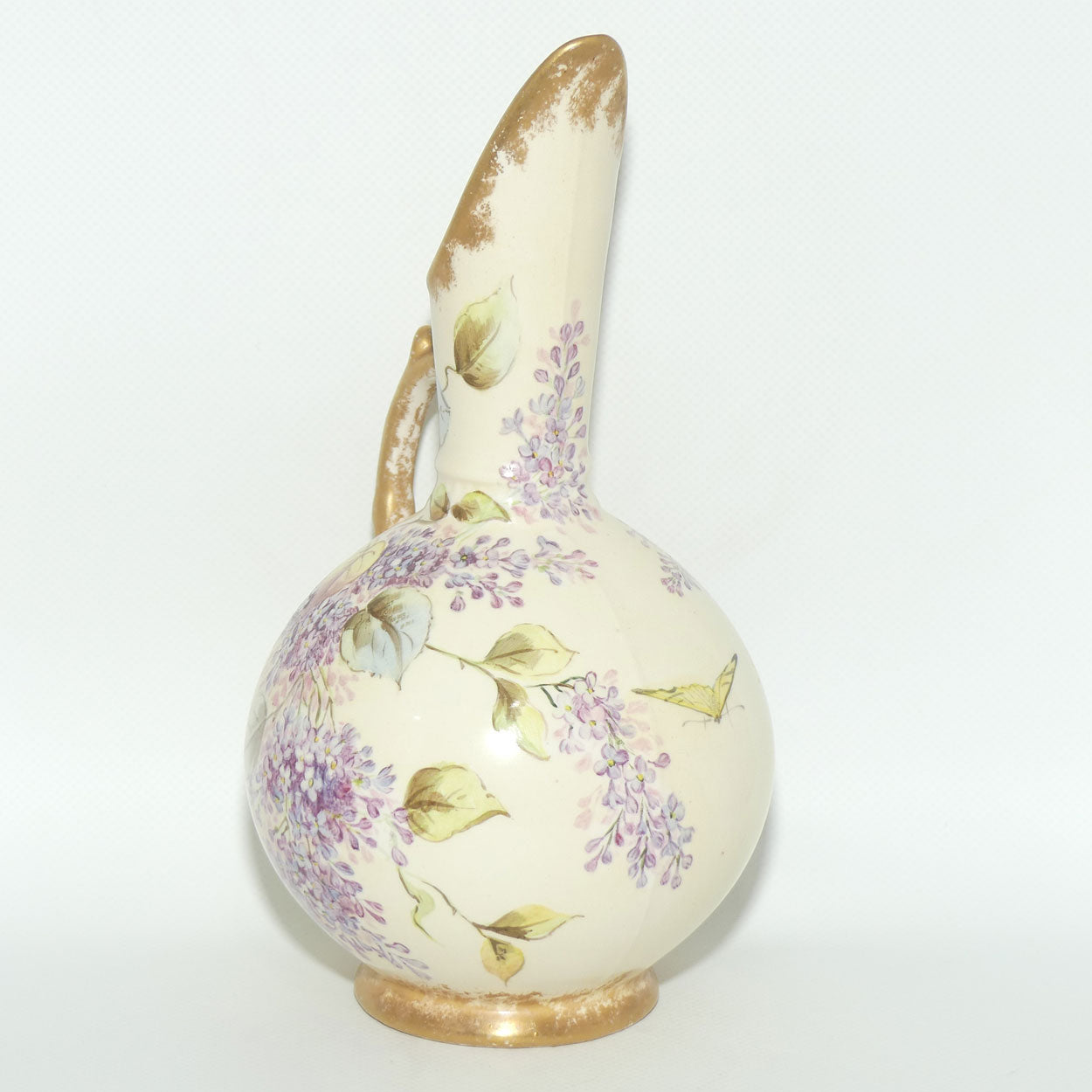 Early Australian China Painted Flowers and Butterflies ewer | Ethel L Thomas 1906