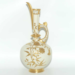 Royal Worcester Blush Ivory heavy gilt floral jug with reticulated handle and gilt pouring rim