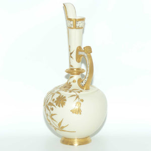 Royal Worcester Blush Ivory heavy gilt floral jug with reticulated handle and gilt pouring rim