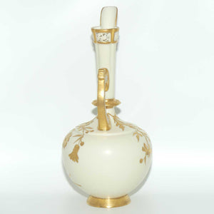 Royal Worcester Blush Ivory heavy gilt floral jug with reticulated handle and gilt pouring rim