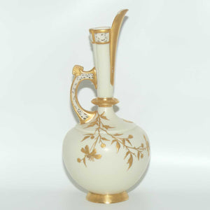 Royal Worcester Blush Ivory heavy gilt floral jug with reticulated handle and gilt pouring rim