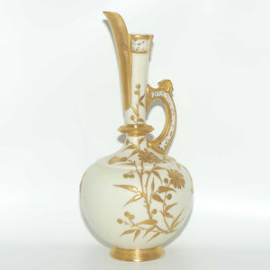 Royal Worcester Blush Ivory heavy gilt floral jug with reticulated handle and gilt pouring rim