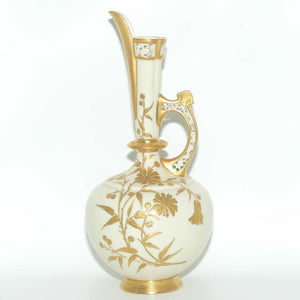 Royal Worcester Blush Ivory heavy gilt floral jug with reticulated handle and gilt pouring rim