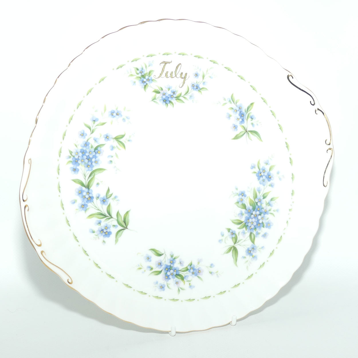 Royal Albert Bone China England | Flower of the Month series | #7 | July Forget me Not tab handle cake plate