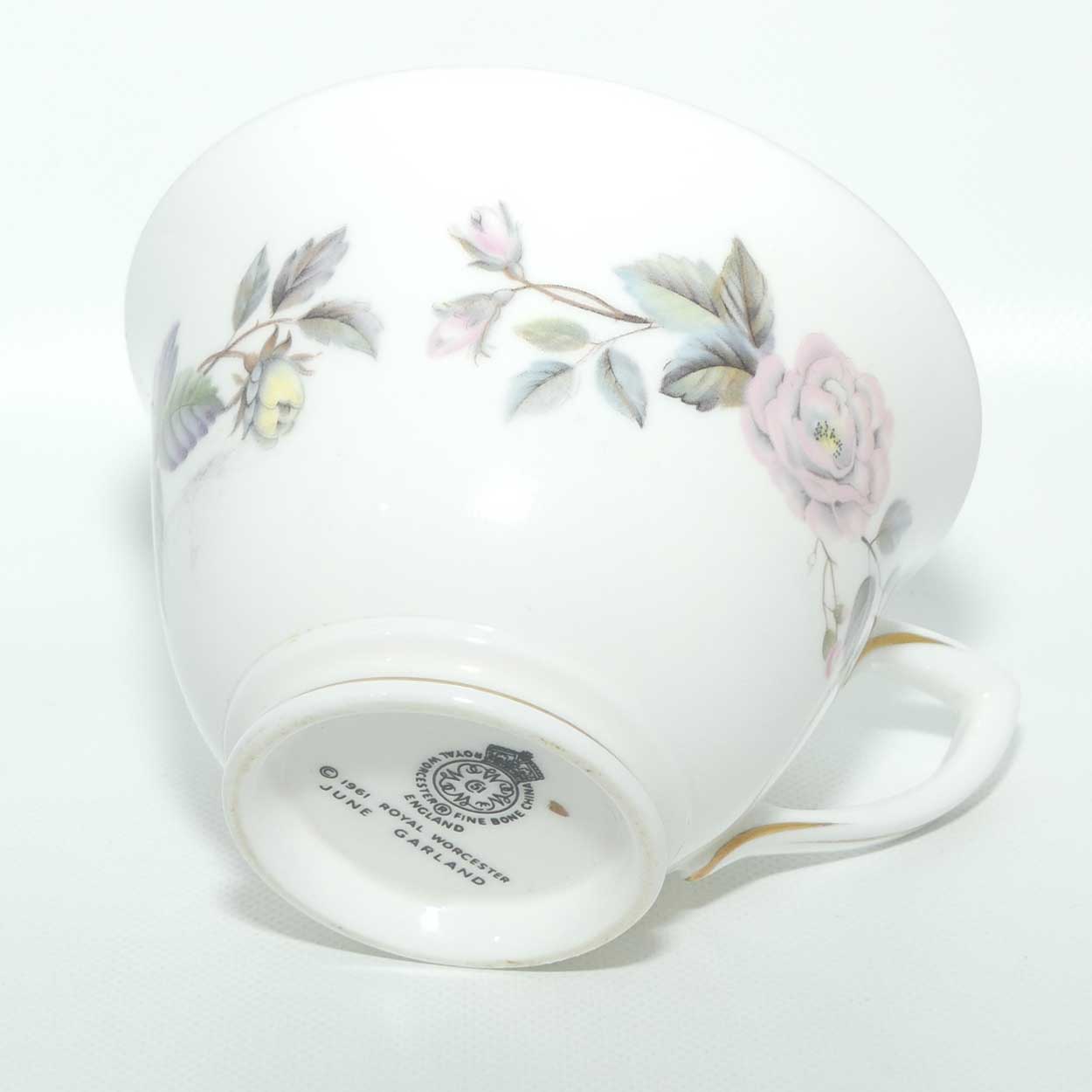 Royal Worcester June Garland tea trio