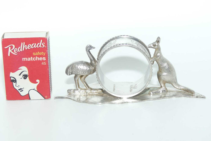 Australiana Silver Plated Kangaroo and Emu on Gum leaf napkin ring