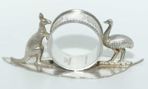 Australiana Silver Plated Kangaroo and Emu on Gum leaf napkin ring