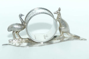 Australiana Silver Plated Kangaroo and Emu on Gum leaf napkin ring