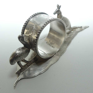 Australiana Silver Plated Kangaroo and Emu on Gum leaf napkin ring