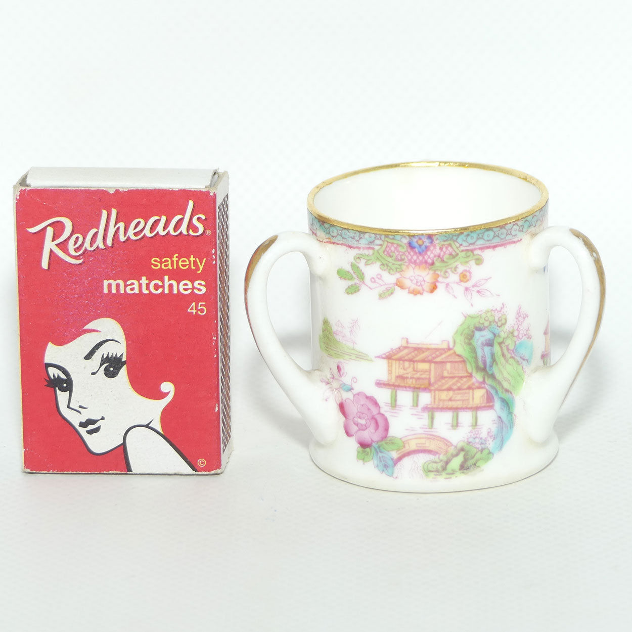 Royal Doulton Willow pattern story miniature tyg | loving cup | Colourful