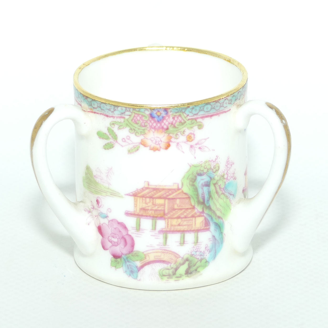 Royal Doulton Willow pattern story miniature tyg | loving cup | Colourful