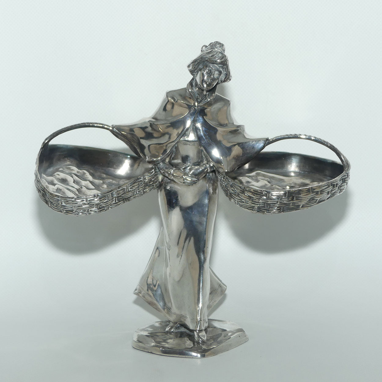 Jugendstil JP Kayser Silver Plated figure of Woman with Baskets c.1910
