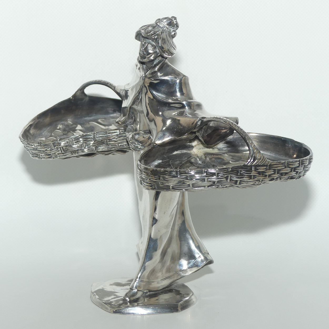 Jugendstil JP Kayser Silver Plated figure of Woman with Baskets c.1910