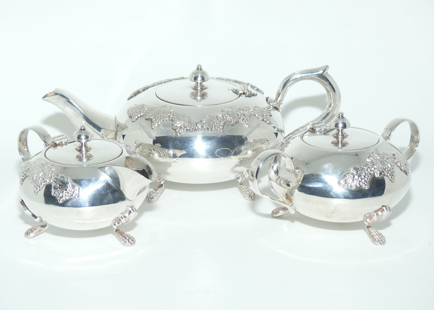 3 piece EPNS A1 Kenson plate Grape and Vine tea service