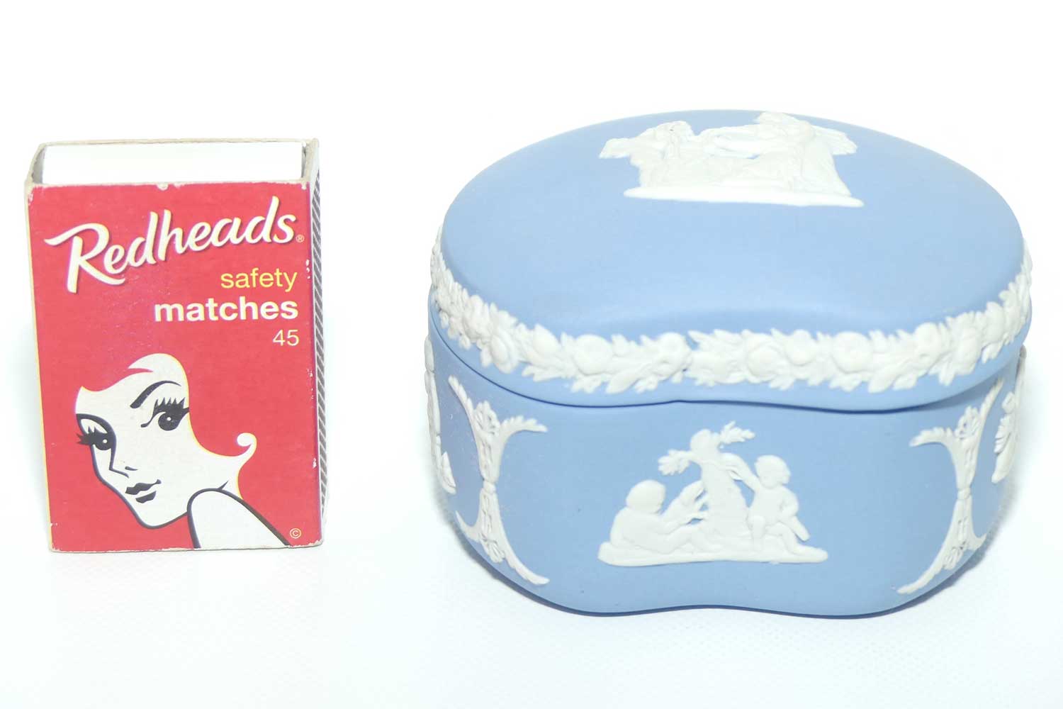 Wedgwood Jasper | White on Pale Blue | Maidens and Cherub Bean Shape trinket | #1