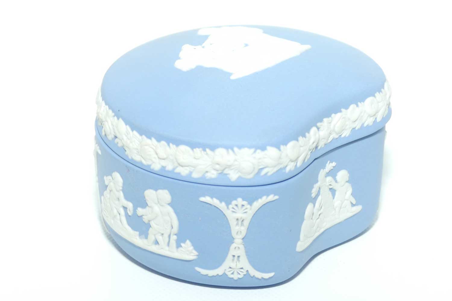 Wedgwood Jasper | White on Pale Blue | Maidens and Cherub Bean Shape trinket | #1