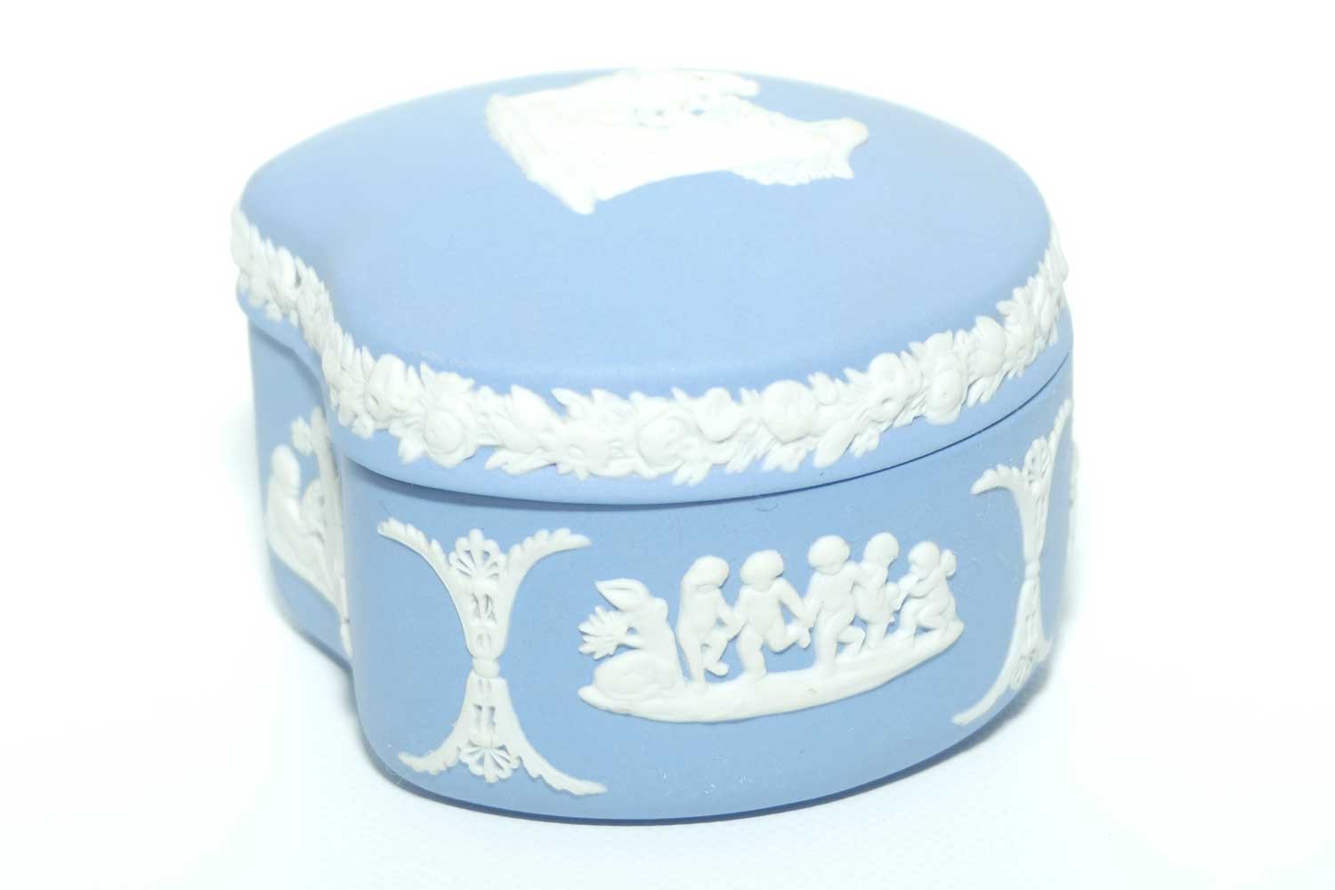 Wedgwood Jasper | White on Pale Blue | Maidens and Cherub Bean Shape trinket | #1
