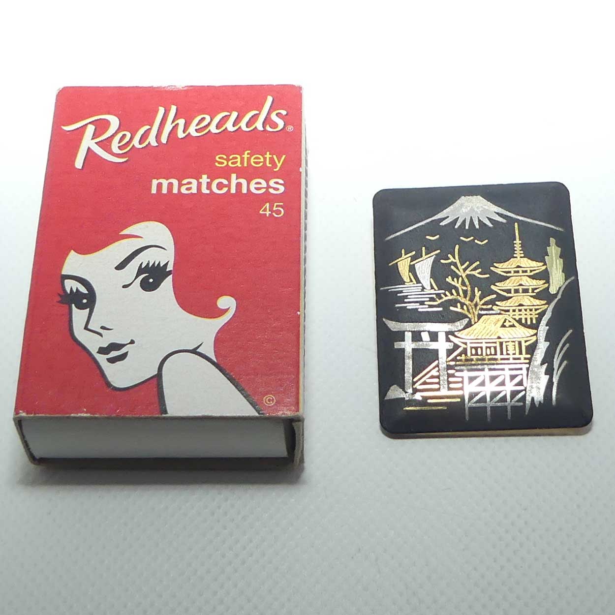 Japanese Amita Damascene Mt Fuji brooch