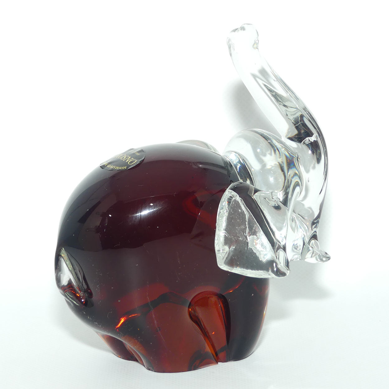 Krosno Jozefina Amber Glass Elephant paperweight