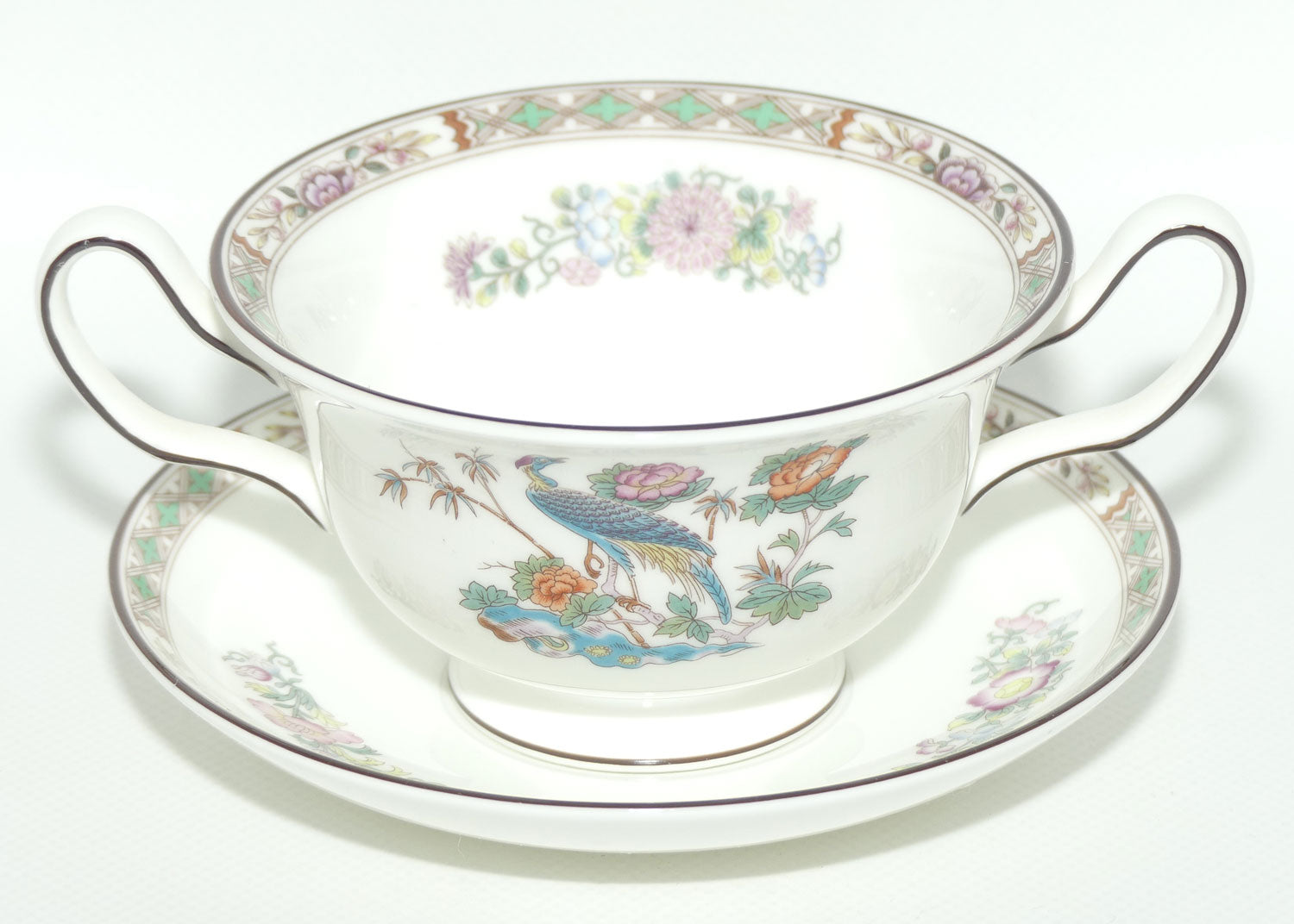 Wedgwood Bone China Kutani Crane handled coupe and underplate