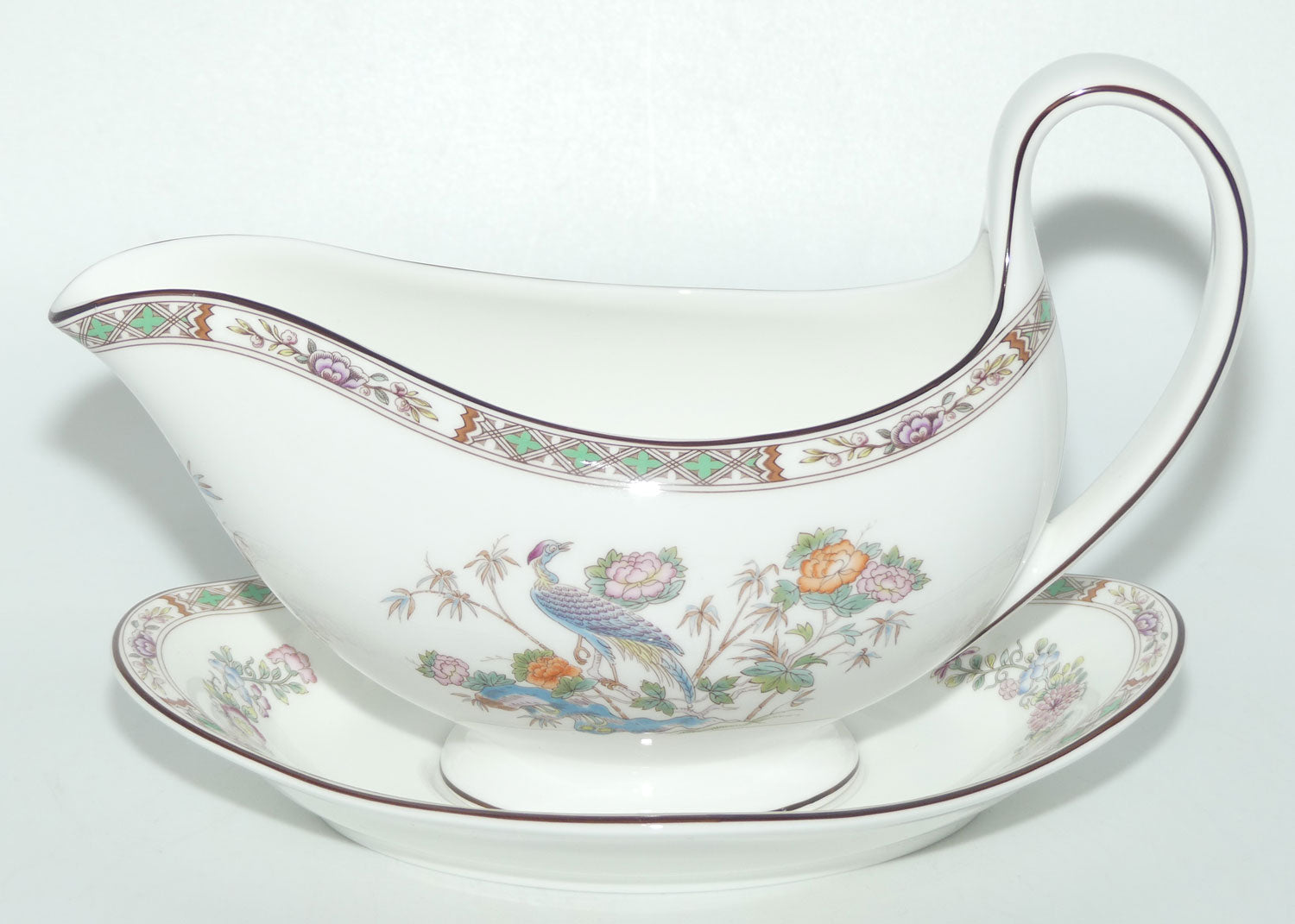 Wedgwood Bone China Kutani Crane gravy boat and underplate