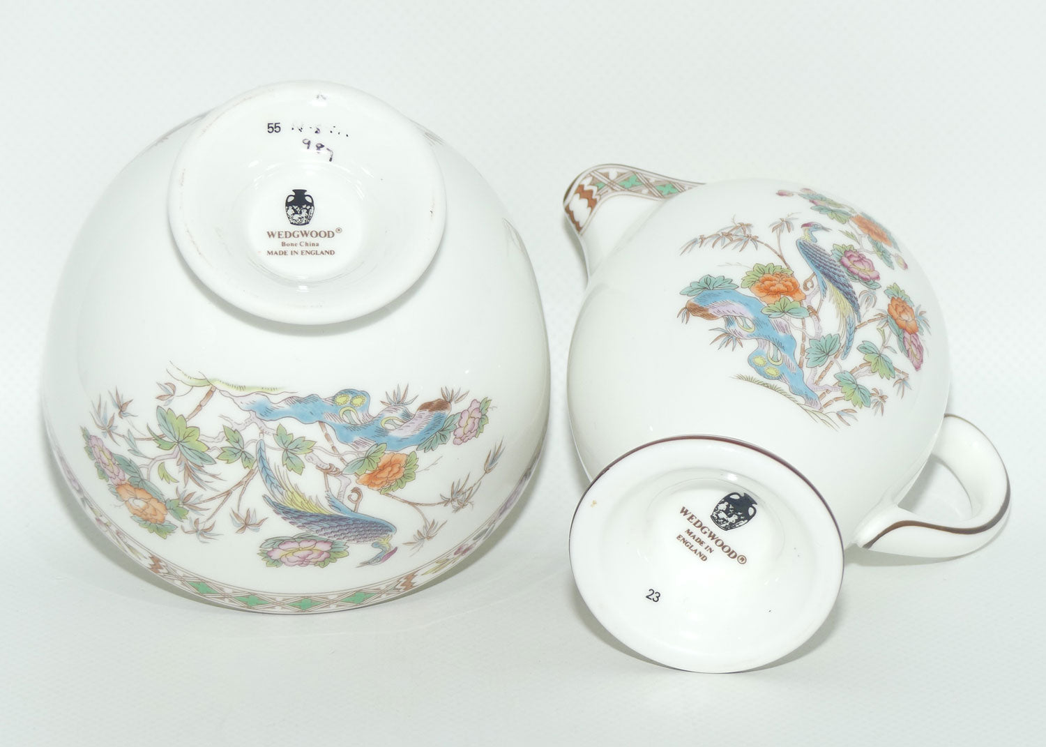 Wedgwood Bone China Kutani Crane milk jug and sugar bowl