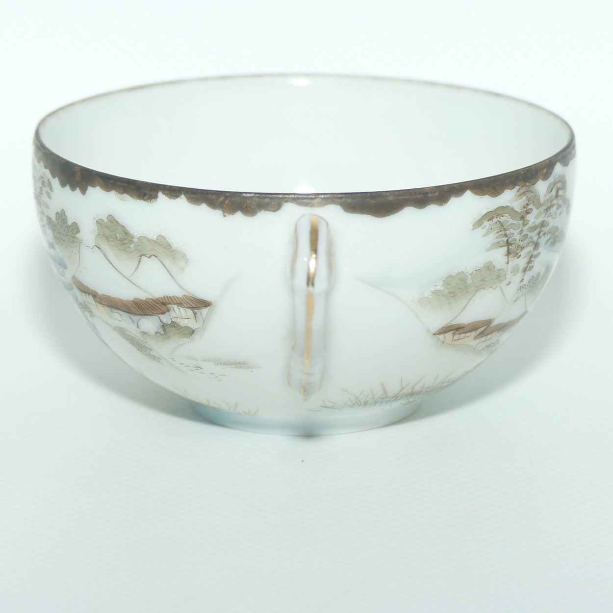 Japanese Egg Shell finely decorated Kutani tea trio 